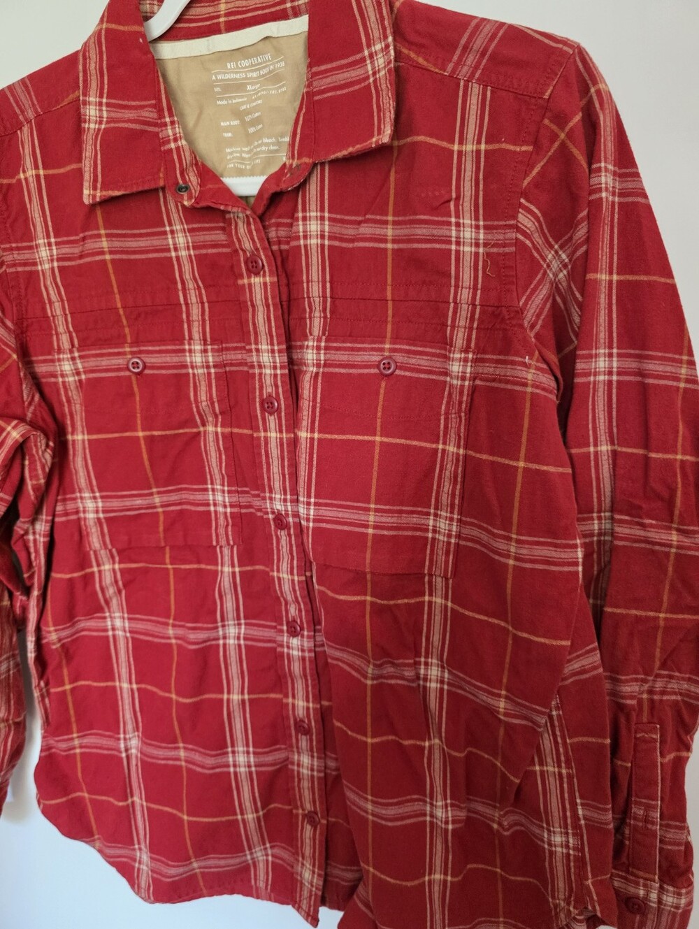 REI Co-Op Women's Size XL Wallace Lake Flannel Red Button Down Long Sleeve Shirt